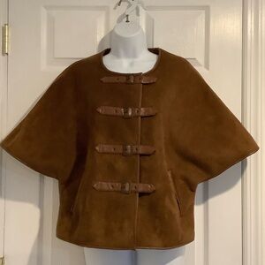 VINTAGE MEMBERS ONLY Faux Suede/Faux Leather Sherpa Lined Buckled Vest Coat sz S